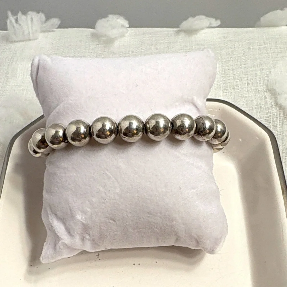 Tiffany - Authentic Sterling Silver 10mm Ball Bead Chain Bracelet with Pouch - Picture 1 of 6